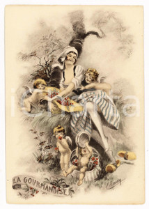 Cartolina originale da collezione 1940 ca Artist E. NAUDY RENAUDIN Les 7 PÃ©chÃ©s Capitaux  Gourmandise Postcard 1