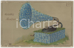 1910 GELUKKIG NIEUWJAAR - Flower turntable - Vintage postcard  Cartolina postale d'epoca, viaggiata. POOR/danneggiato piegature; piccole mancanze di pellicola ai margini Formato: 14x9 cm originale e autentica 1