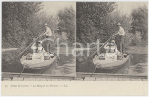 Cartolina originale da collezione 1900 ca FRANCE ScÃ¨nes de genre  La Barque du Passeur StÃ©rÃ©o Carte postale n.15 1