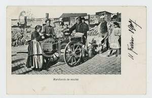 1907 BELGIQUE Marchands de moules - Carte postale FP VG  Cartolina d'epoca, viaggiata.CONDIZIONI: POOR (strappo al margine inferiore, piegature all'angolo superiore sinistro)FORMATO: FP    originale e autentica 1