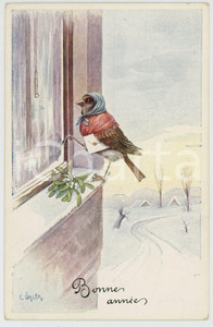 Cartolina originale da collezione 1920 ca BONNE ANNÃ‰E Moineau livre une lettre IllustrÃ© par C. OHLER Carte postale 1