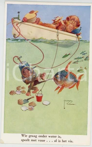 1920 ca ANIMALS Artist Lawson WOOD Monkey dad - Postcard GRAN'POP Series (10)  Cartolina postale d'epoca, non viaggiata.CONDIZIONI: GOODFORMATO: FP    originale e autentica 1