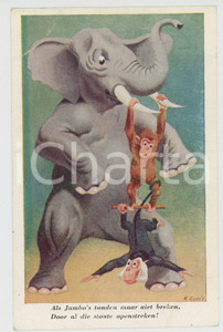 1910 ca ANIMALS Artist R. GORIS Monkeys and elephant equilibrists - Postcard FP  Cartolina postale d'epoca, non viaggiata.CONDIZIONI: FAIRFORMATO: FP    originale e autentica 1