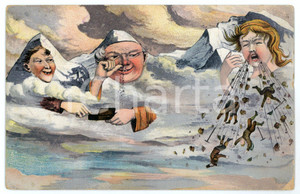 1910 SURREALISM - EIGER, MINCH und JUNGFRAU - Metamorphic Mountains *Postcard  Cartolina postale d'epoca, viaggiata. POOR/danneggiato piegature laterali evidenti e francobollo asportato Formato: 14x9 cm originale e autentica 1