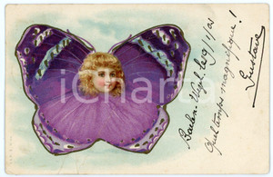 1903 ANIMAUX Papillon avec tête de femme - Carte postale FP VG  Cartolina postale d'epoca, viaggiata.CONDIZIONI: POOR (profonde piegature diagonali)FORMATO: FP    originale e autentica 1