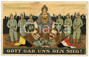 1915 ca WW1 Artist M. DUTZAUER Gott gab uns den sieg - Cartolina ILLUSTRATA FP Cartolina postale d'epoca, viaggiata.  POOR/danneggiato Lievi smussature agli angoli, bruniture diffuse, piccolo strappo al margine destro Formato: FP originale e autentica 1