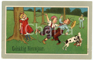 1911 GELUKKIG NIEUWJAAR - HAPPY NEW YEAR Fighting children - Embossed postcard  Cartolina postale d'epoca, viaggiata. GOOD/buono  Formato: FP originale e autentica 1