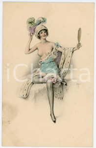 1920 ca EROTICA VINTAGE Artist M. MUNK Nude girl with mirror Postcard FP NV  Cartolina postale d'epoca, non viaggiata.CONDIZIONI: FAIRFORMATO: FP    originale e autentica 1