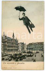 1905 ca BELGIQUE Une excursion Ã  BRUXELLES Homme volant - Carte postale FP VG  Cartolina postale d'epoca, viaggiata.CONDIZIONI: FAIR (leggera piegatura al margine inferiore)FORMATO: FP    originale e autentica 1