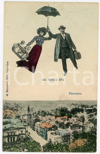 1907 BELGIQUE Une visite à SPA Panorama - Couple volant - Carte postale FP VG  Cartolina postale d'epoca, viaggiata.CONDIZIONI: FAIR FORMATO: FP    originale e autentica 1
