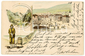 1898 BERGEN - NORGE Fisketorvet - Narodalen - Illustrated Postcard FP VG  Cartolina postale d'epoca, viaggiata. FAIR/discreto Lievi smussature agli angoli Formato: FP originale e autentica 1