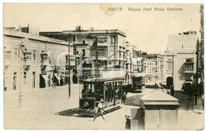 1916 MALTA Tram in Piazza Pont Anna Floriana - Cartolina ANIMATA FP VG  Cartolina postale d'epoca, viaggiata. FAIR/discreto Lievi piegature agli angoli e macchia al recto Formato: FP originale e autentica 1