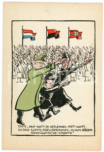 1945 ca WW2 - SATIRE Dedrie super-edel-germanen in hun groot-germanschee-creatie  Cartolina postale d'epoca, non viaggiata.CONDIZIONI: FAIRFORMATO: FP    originale e autentica 1