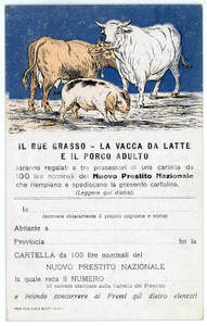 1918 WW1 - NUOVO PRESTITO NAZIONALE Bue grasso, vacca da latte - Cartolina Cartolina postale d'epoca, non viaggiata.  GOOD/buono  Formato: FP originale e autentica 1
