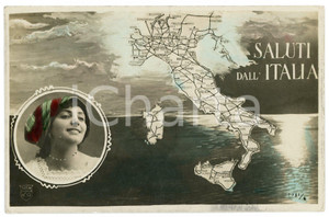 1915 SALUTI DALL'ITALIA Rete ferroviaria italiana - Cartolina FP VG  Cartolina postale d'epoca, viaggiata. FAIR/discreto piegatura all'angolo superiore sinistro, graffio al verso Formato: FP originale e autentica 1