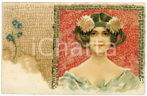 1902 ART NOUVEAU - Mosaic - Lady with flowers - Illustrated postcard  Cartolina postale d'epoca, viaggiata.CONDIZIONI: GFORMATO: FP    originale e autentica 1