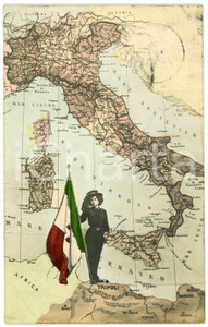 1911 TRIPOLI Guerra italo-turca - Donna soldato con tricolore - Cartolina FP  Cartolina d'epoca, viaggiata. FAIR/discreto lievi smussature agli angoli Formato: FP originale e autentica 1