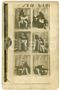 1900 ca VINTAGE EROTIC Au Cloître - Monk and nun having sex RARE Postcard RPPC 1 Rara cartolina postale d'epoca, realizzata utilizzando una sequenza di vere fotografie.CONDIZIONI: P (piegature angolari e al lato sinistro) FORMATO: 9x14 cm    originale e autentica 1