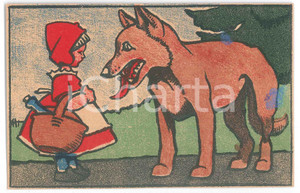 1910 ca FAIRY TALE Red Riding Hood and the wolf ILLUSTRATED Postcard FP NV  Cartolina d'epoca, illustrata, non viaggiata.CONDIZIONI: VERY POOR (macchie al recto e strappo al margine inferiore)FORMATO: FP    originale e autentica 1
