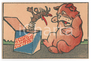 1910 ca ANIMALS Dog scared by jumping spring box ILLUSTRATED Postcard FP NV  Cartolina d'epoca, illustrata, non viaggiata.CONDIZIONI: FAIR (piegatura all'angolo inferiore destro)FORMATO: FP    originale e autentica 1