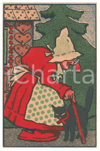 1910 ca ANIMALS Old woman with black cat ILLUSTRATED Postcard FP NV  Cartolina d'epoca, illustrata, non viaggiata.CONDIZIONI: GOODFORMATO: FP    originale e autentica 1
