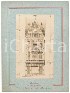 1900 ca BRUXELLES Architecte Guillame LOW - Maison "In den Adelaar" Photo projet  Fotografia d'epoca, montata su cartoncino rigido, che mostra un progetto di facciata.L'edificio si trova a Bruxelles in place Colignon. GOOD/buono  Formato: 18x24 cm originale e autentica 1