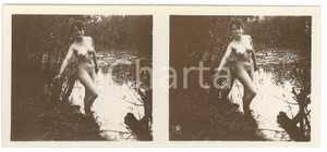 1920 ca VINTAGE EROTIC Le nu stéréo en plein air - Nude woman near a pond *Photo Fotografia stereoscopica d'epoca, appartenente alla collana "Le nu st&eacute;r&eacute;o en plein air".EDITORE: Editions St&eacute;reo Novelti Accademia - Paris  GOOD/buono  Formato: 13x6 cm originale e autentica 1