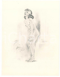 1960 ca VINTAGE EROTIC Nude woman wearing sandals - Litograph 16x21 cm  Litografia originale d'epoca, su carta. FAIR/discreto lieve ondulatura centrale Formato: 16x21 cm originale e autentica 1