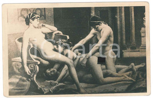 Cartolina originale da collezione 1940 ca VINTAGE EROTIC Group sex in a Roman domus  Postcard 1