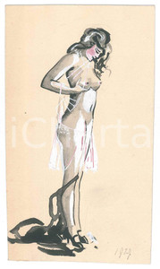 1927 VINTAGE EROTIC Raymond VAN DOREN - Woman in trasnparent lingerie *Drawing Bozzetto originale di Raymond Van Doren, realizzato a china e tempera su cartoncino.  GOOD/buono  Formato: 9x16 cm originale e autentica 1