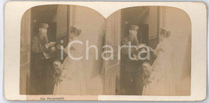 1900 ca DEUTSCHLAND Die morgenpost - Postman - Stereoscopic photo 17x8 cm  Fotografia stereoscopica d'epoca. FAIR/discreto Lievi smussature agli angoli Formato: 17x8 cm originale e autentica 1