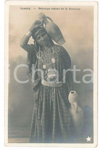 1900 ca TUNISIE - AFRIQUE Bédouine - Retour de la fontaine - Carte postale FP NV  Cartolina d'epoca, non viaggiata. FAIR/discreto Lievi smussature agli angoli Formato: 14x9 originale e autentica 1
