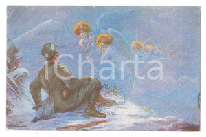 1916 WW1 Artista Pacifico SIDOLI - Angeli e soldato - Cartolina FP VG  Cartolina postale d'epoca, viaggiata. GOOD/buono  Formato: 14x9 cm originale e autentica 1