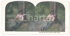 1900 ca SOUTHERN U.S. - AFRICAN AMERICANS - Tell Me Dat You Lub Me, Darlin' Dina Fotografia stereoscopica d'epoca, in cromolitografia, su cartoncino.  GOOD/buono  Formato: 18x9 cm originale e autentica 1