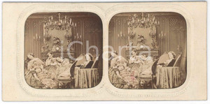 1890 ca FRANCE - Giovani donne addormentate in salotto - Foto stereoscopica Fotografia stereoscopica d'epoca, su cartoncino rigido. GOOD/buono lieve macchia laterale Formato: 18x9 cm originale e autentica 1