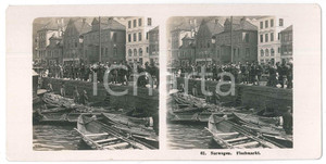1906 NORWAY - Fish market * ANIMATED Stereoview STEGLITZ-BERLIN 67 Fotografia stereoscopica d'epoca.EDITORE: Steglitz-Berlin  GOOD/buono  Formato: 18x9 cm originale e autentica 1