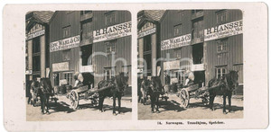 1906 TRONDHEIM (NORWAY) Speicher / storage * ANIMATED Stereoview STEGLITZ-BERLIN Fotografia stereoscopica d'epoca.EDITORE: Steglitz-Berlin  FAIR/discreto piccole macchie Formato: 18x9 cm originale e autentica 1