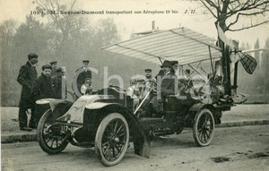 Cartolina originale da collezione 1910ca FRANCE Alberto SANTOSDUMONT transportant son AÃ©roplane 19 bis  Postcard 1