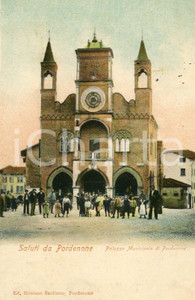 1903 PORDENONE Palazzo Municipale - Cartolina ANIMATA FP VG  Cartolina postale d'epoca, viaggiata.CONDIZIONI: FAIRFORMATO: FP    originale e autentica 1