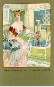 1920 ca MILANO Ditta FERNET-BRANCA Moda 1908 - Cartolina ILLUSTRATA FP NV  Cartolina postale d'epoca, non viaggiata.CONDIZIONI: GFORMATO: FP    originale e autentica 1