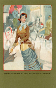 1920 ca MILANO Ditta FERNET-BRANCA Moda 1880 *Cartolina ILLUSTRATA FP NV  Cartolina postale d'epoca, non viaggiata.CONDIZIONI: GFORMATO: FP    originale e autentica 1