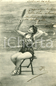 1904 BATHING BEAUTIES Woman sitting with a mirror - Vintage postcard FP VG  Cartolina postale d'epoca, viaggiata.CONDIZIONI: GFORMATO: FP    originale e autentica 1