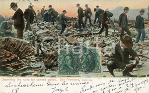 1907 SAN FRANCISCO EARTHQUAKE OF 1906 Searching the ruins for canned goods  Cartolina postale d'epoca, non viaggiata.CONDIZIONI: FFORMATO: FP    originale e autentica 1