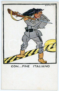 1915 ca WW1 Artista BIANCHI Bersagliere con baionetta - Cartolina ILLUSTRATA FP  Cartolina postale d'epoca, non viaggiata. POOR/danneggiato Lievi smussature agli angoli Formato: FP originale e autentica 1