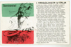 1918 WW1 Mandolinista d'Italia di Corrado COLOMBO Poesia milanese - Cartolina FP  Cartolina postale d'epoca, non viaggiata.EDITORE: Pro Ciechi e Mutilati FAIR/discreto Smussature agli angoli Formato: FP originale e autentica 1