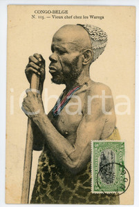 1911 CONGO BELGE Vieux chef chez les Warega - Vintage Postcard FP VG  Cartolina postale d'epoca, viaggiata.CONDIZIONI: FAIRFORMATO: FP    originale e autentica 1