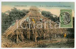 1911 CONGO BELGE - MANYEMA Un toit en construction - Vintage Postcard FP VG  Cartolina postale d'epoca, viaggiata.CONDIZIONI: FAIRFORMATO: FP    originale e autentica 1