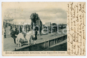1903 DELHI DURBAR Coronation Park - Review of native chiefs' retainers Postcard Cartolina postale d'epoca,  viaggiata. CONDIZIONI: FAIRFORMATO: FP    originale e autentica 1