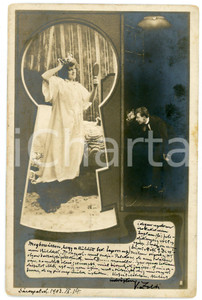 Cartolina originale da collezione 1902 VINTAGE EROTIC Voyeur spying on girl through keyhole 4  Postcard FP 1