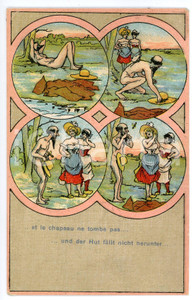 Cartolina originale da collezione 1910 ca HUMOUR  EROTIC Et le chapeau ne tombe pas  Carte postale FP NV 1